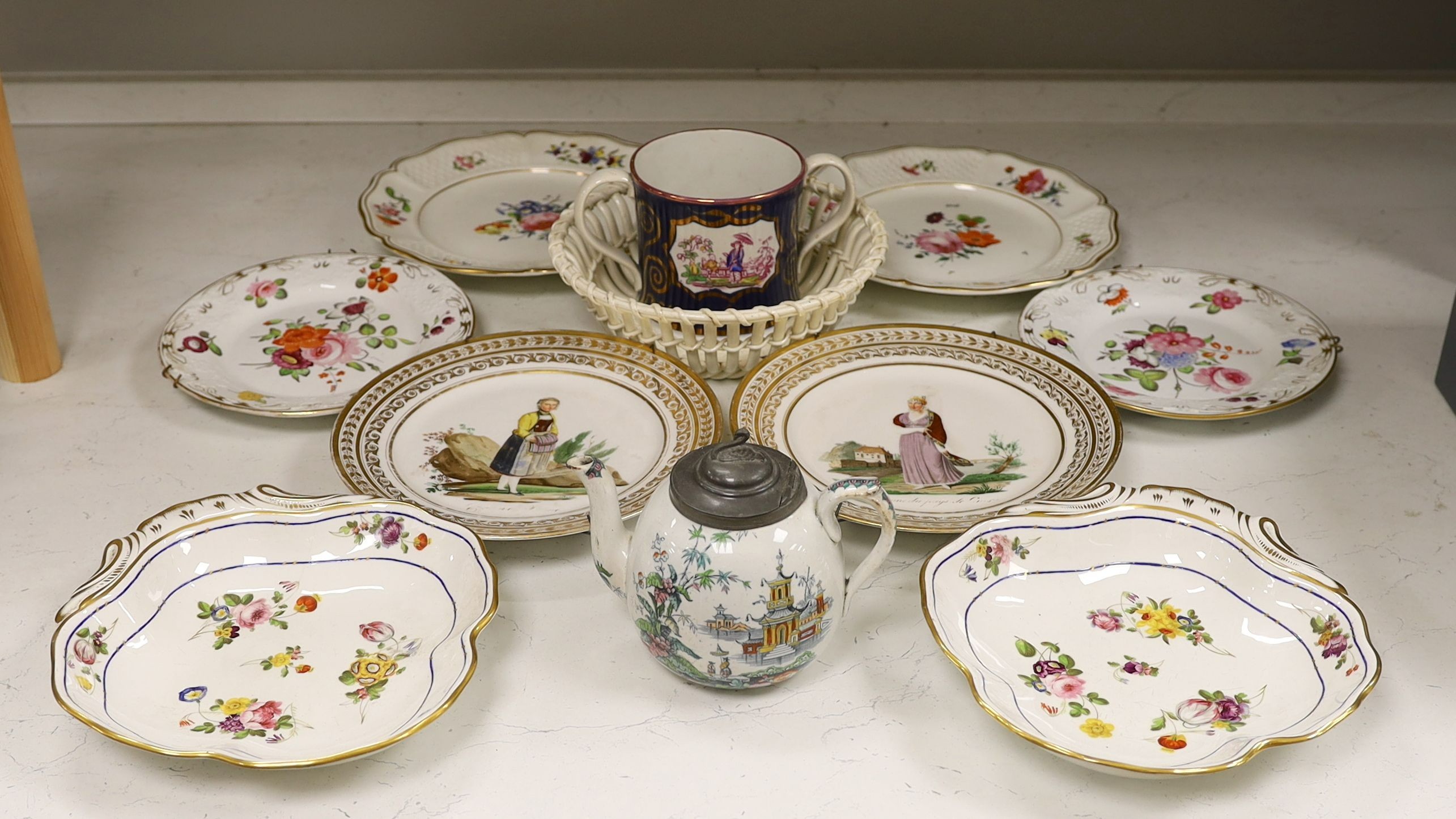 A pair of 19th century Derby shell dessert dishes together with Victorian ceramics and Continental porcelain (11)